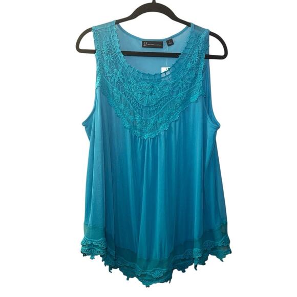 New York & Company Tops - NY&Co Women’s NWT Large Aqua Blue Crochet Sleeveless Sheer Tank Top Casual Y2K